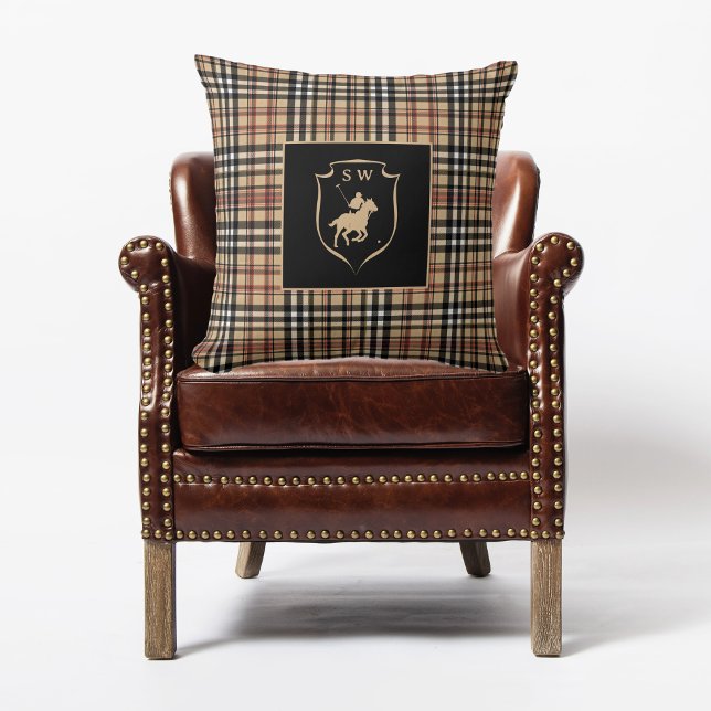 Coussin Polo classique à carreaux tartan marron marron ave (Créateur téléchargé)