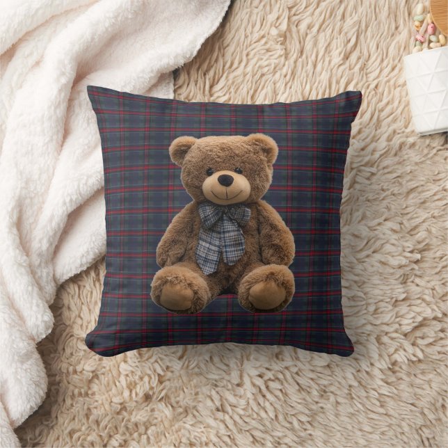 Coussin Polo Teddy Bear Tartan Plaid Kid Boy Nursery Decor (Couverture)