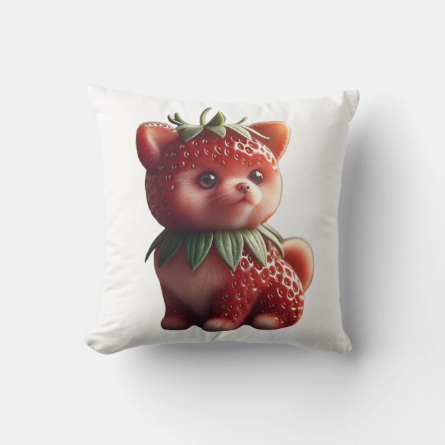 Coussin Pomeranian aux fraises (Recto)