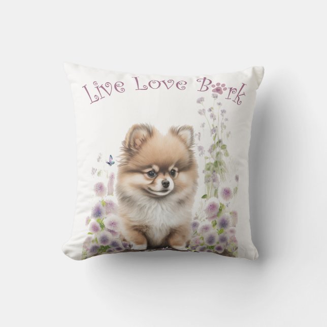 Coussin Pomeranian Chien Maman Floral (Recto)