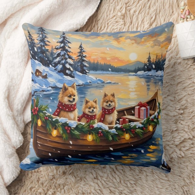 Coussin Pomeranian Christmas Boat Holiday (Couverture)