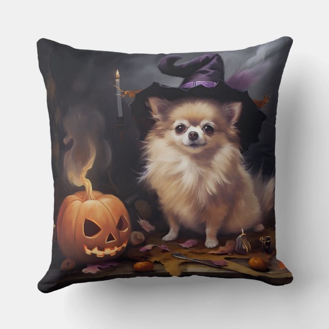 Coussin Pomeranian Citrouilles Halloween Épouvantable (Verso)