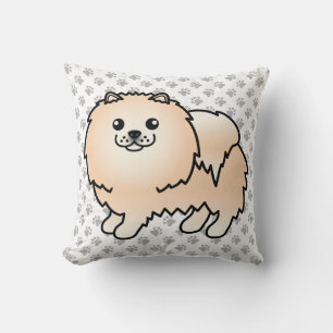 Coussin Pomeranian crème Chien de dessin animé mignon & Pa