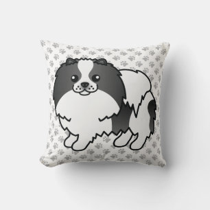 Coussin Pomeranian Parti-Coleure Noir Dessin Animé Chien &