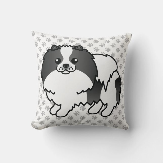 Coussin Pomeranian Parti-Coleure Noir Dessin Animé Chien & (Recto)