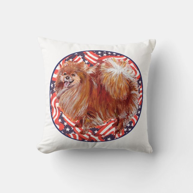 Coussin Pomeranian Rouge Blanc & Bleu (Recto)