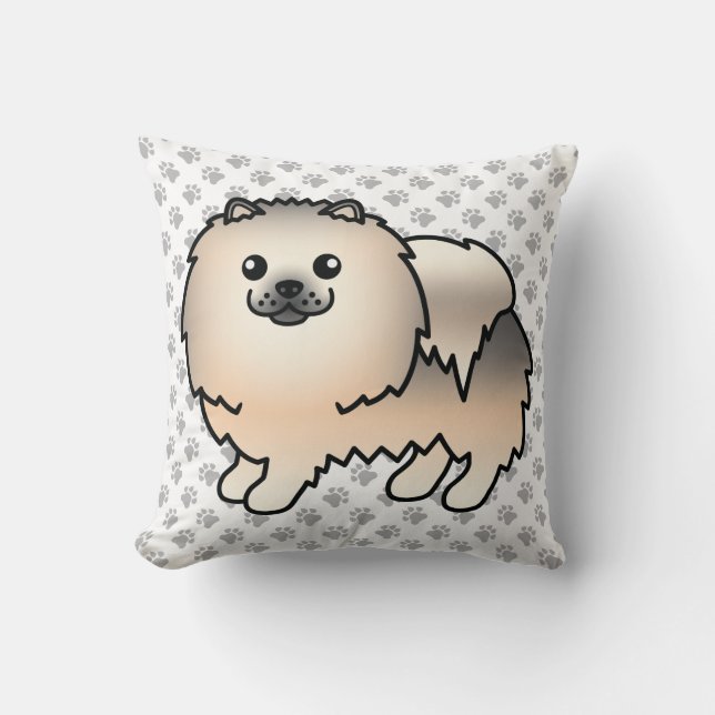 Coussin Pomeranian Sable Crème Chien de Dessin Animé Migno (Recto)