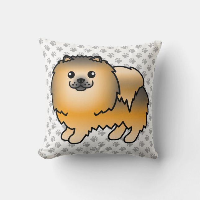 Coussin Pomeranian Sable Orange Chien de Dessin Animé Mign (Recto)