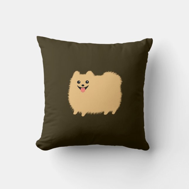 Coussin Poméranie - Chien mou sur couleur chocolat (Recto)