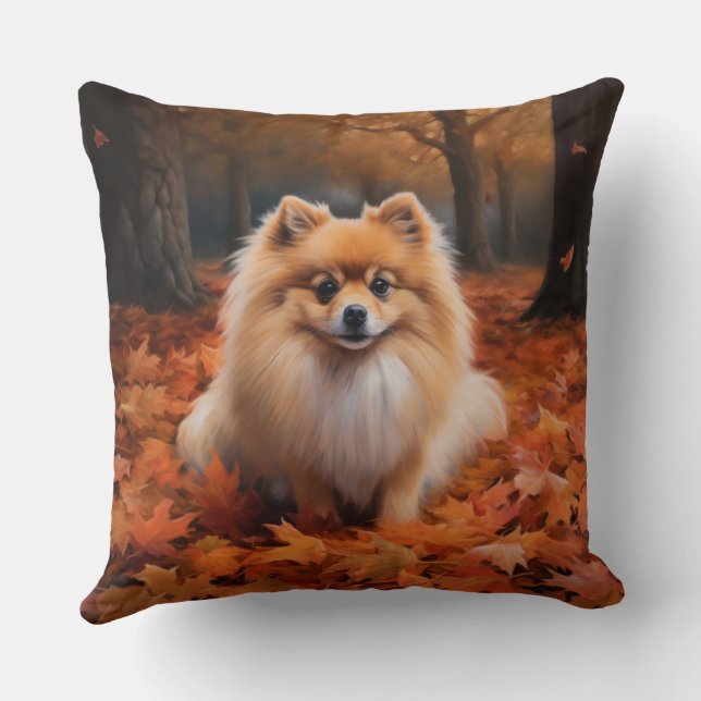 Coussin Poméranie dans les feuilles d'automne chute inspir (Verso)