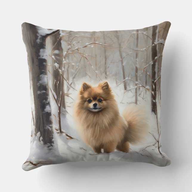 Coussin Poméranienne Laisser Neige Noël (Verso)