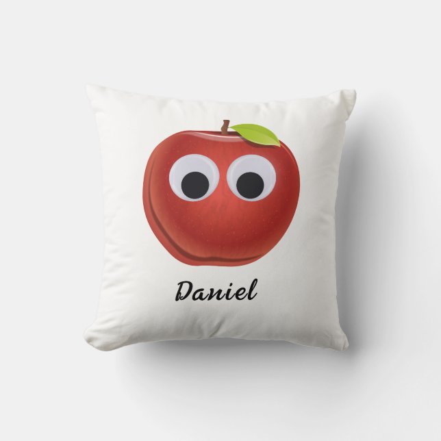 Coussin Pomme, fruit rouge avec des yeux globuleux - Perso (Recto)