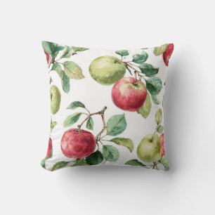 Coussin Pomme Fruit Rouge Vert Motif Aquarelle Rustique
