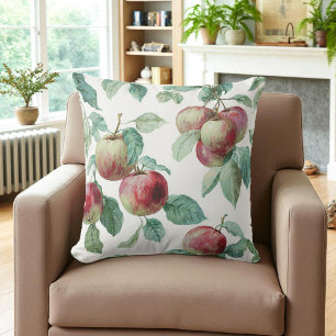 Coussin Pomme Fruit Rouge Vert Motif Aquarelle Rustique