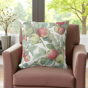 Coussin Pomme Fruit Rouge Vert Motif Aquarelle Rustique