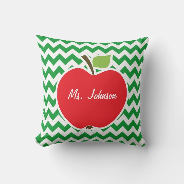 Coussin Pomme rouge sur Retro Kelly Green Chevron Stripes (Recto)