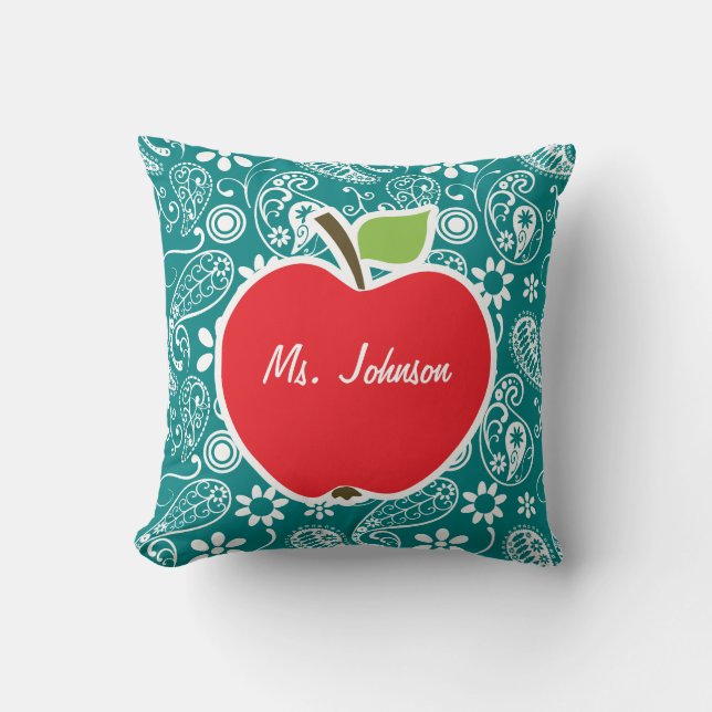 Coussin Pomme sur cyan foncé Paisley (Recto)