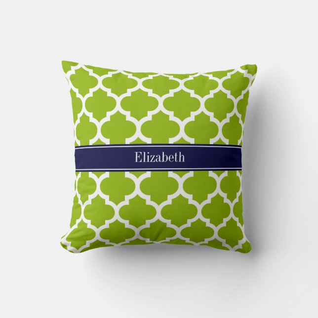Coussin Pomme Vert Blanc Marocain #5 Bleu Nuit Monogramme  (Recto)