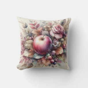 Coussin Pommes automnales en couleurs pastel aquarelle