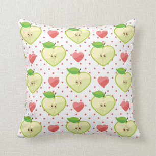 Coussin Pommes de coeur avec le pois et les coeurs roses