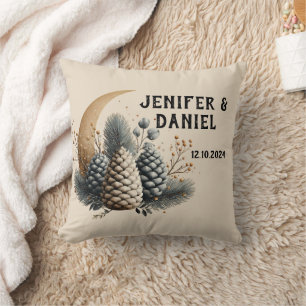 Coussin Pommes de pin et Lune croissante Amour d'hiver