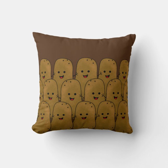 Coussin Pommes de terre marrons joyeuses en groupe (Recto)