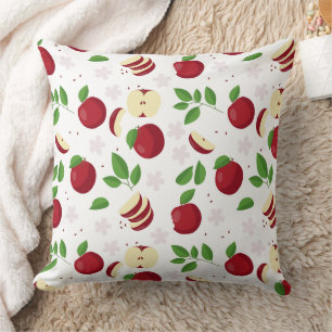 Coussin Pommes rouges, fleurs et Motif de verdure