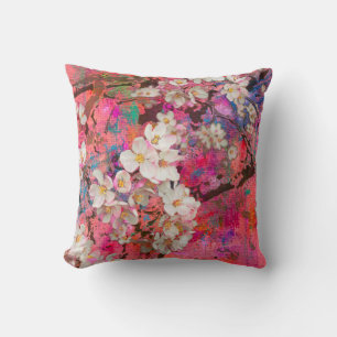 Coussin Pommier florissant, peinture et support mixte