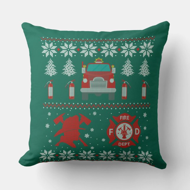 Coussin Pompier pompier Noël Vilain Chandail Noël (Recto)