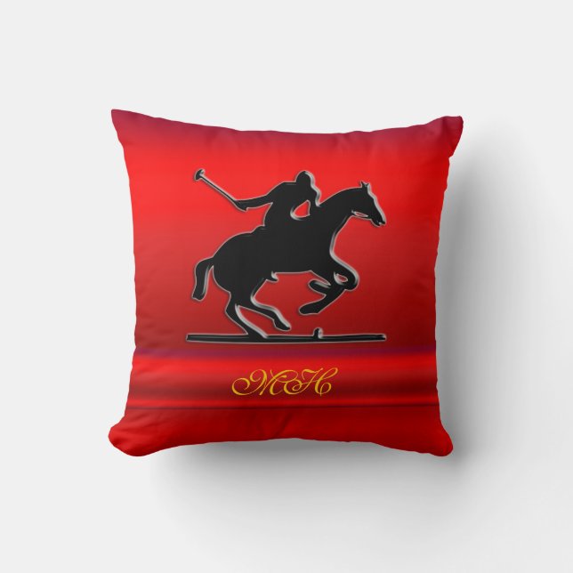 Coussin Poney et cavalier de polo noirs sur le (Recto)