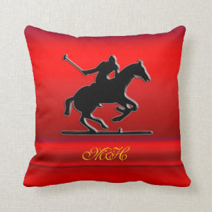 Coussin Poney et cavalier de polo noirs sur le