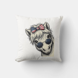 Coussin Poney Patriotique Avec Lunettes De Soleil Vintage