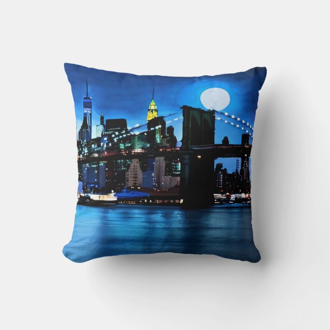 Coussin Pont Brooklyn sous une Pleine lune (Recto)