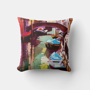Coussin Pont Canal vintage Venise Aquarelle de voyage