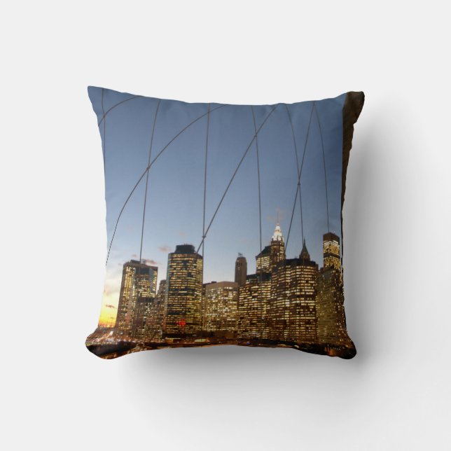 Coussin Pont de Brooklyn au crépuscule avec la skyline de  (Recto)
