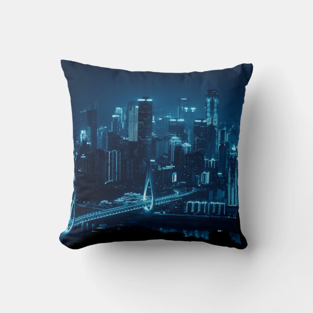 Coussin Pont et l'architecture urbaine de ville la nuit à  (Recto)