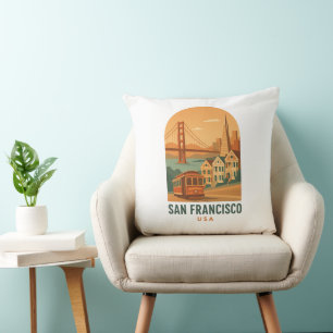 Coussin Pont Golden Gate de San Francisco Rétro Vintage