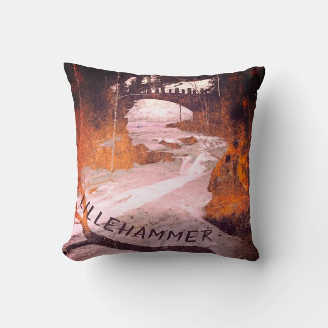 Coussin Pont sur un cours d'eau gelé à Lillehammer (Recto)