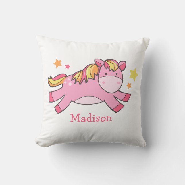 Coussin Pony à la mode rose personnalisé (Recto)