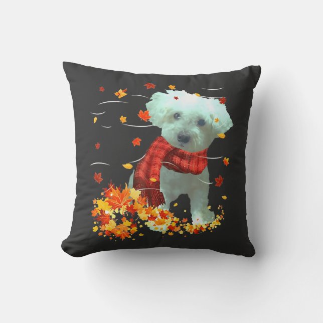 Coussin Poochon Écharpe d'automne - Chiens Feuilles d'auto (Recto)