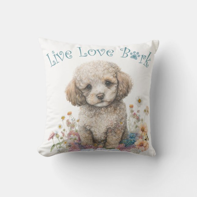 Coussin Poodle Chien Maman Floral (Recto)