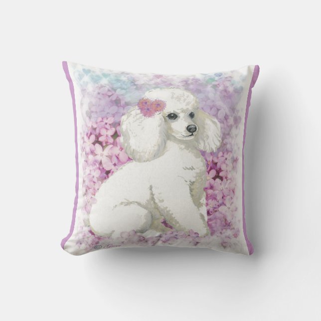Coussin Poodle et Lilacs blancs (Recto)