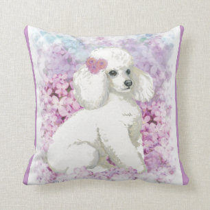 Coussin Poodle et Lilacs blancs