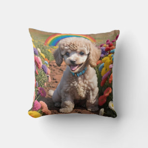 Coussin Poodle mignon Fleur colorée et arc-en-ciel