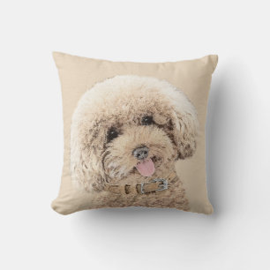 Coussin Poodle Miniature Toy Apricot Crème Chien Brown Art