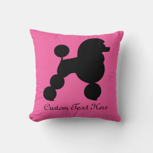 Coussin Poodle noir personnalisé sur rose