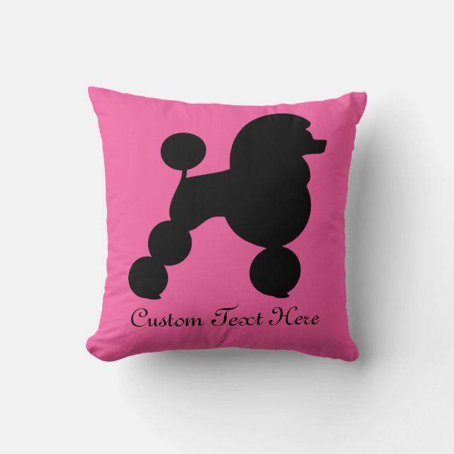 Coussin Poodle noir personnalisé sur rose (Recto)
