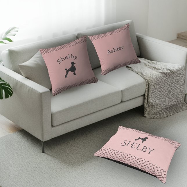 Coussin Poodle Rose Pâle Personnalisé (Créateur téléchargé)