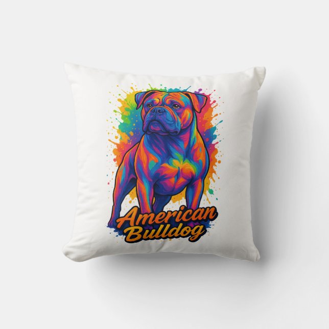 Coussin Pop Art American Bulldog - Chien néon dynamique (Recto)