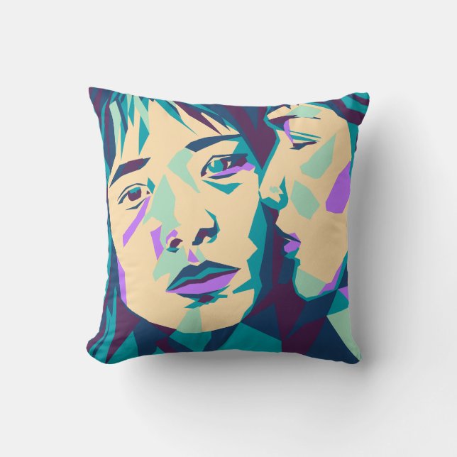 Coussin Pop art | Blue Green et Cyan | Deux femmes (Recto)